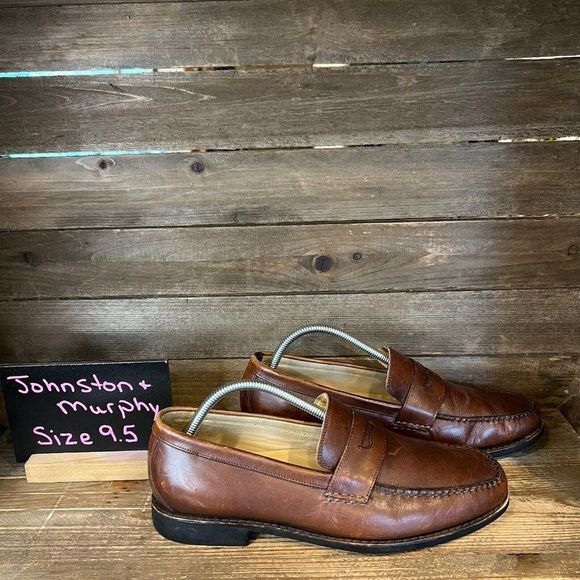 Mens Johnston & Murphy Brown Leather Slip On Penny Loafers Dress Shoes Size 9.5M main image 4